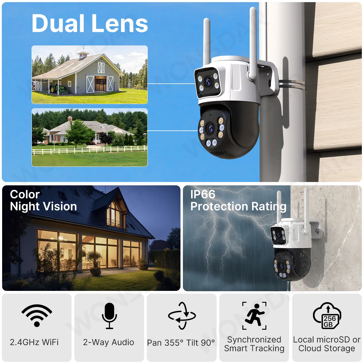 WONSDAR 6MP PTZ Outdoor Wireless Camera IP HD Dual Lens Auto Tracking Camera CCTV Video Surveillance Security Camera ICsee