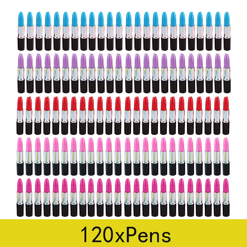 

120pcs Lipstick Ballpoint Pens Cute Personality Oil Pen Student Small Gift Stationery Supplies Prize Blue Ink Ball Pens