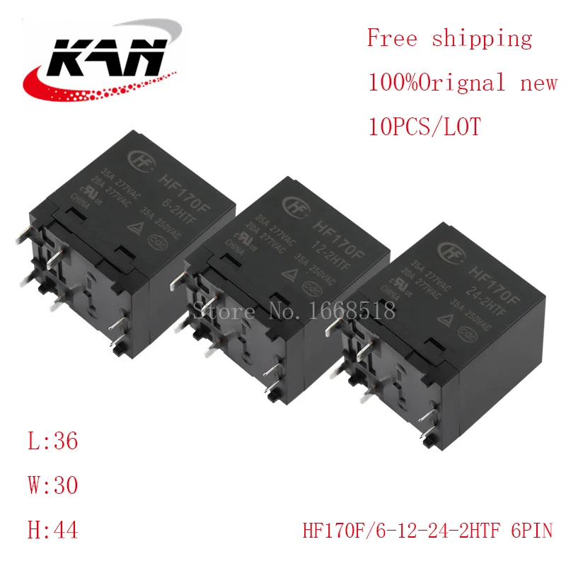 

Free shipping 10pcs relay HF170F/6-2HTF HF170F/12-2HTF HF170F/24-2HTF 6VDC 12VDC 24VDC 35A 6PIN Original New