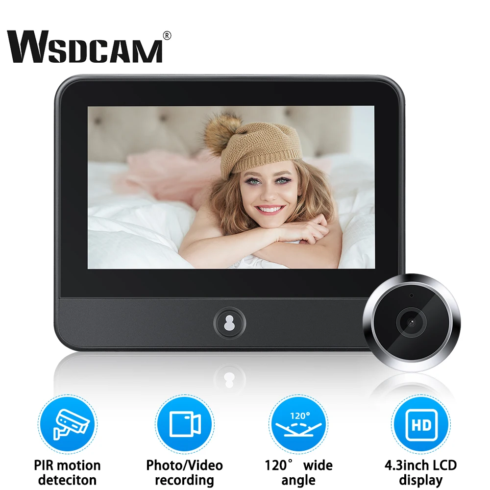 Wsdcam Wifi Doorbell 120 Degree Wide Angle Peephole Doorbell 1080P Digital Doorbell Viewer Motion Detection