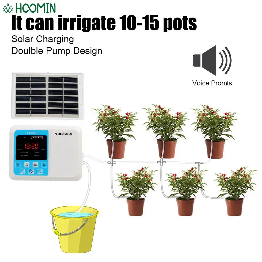 

Solar Energy Double Pump Controller Garden Drip Irrigation Device Intelligent Automatic Watering Device for Plants Timer System