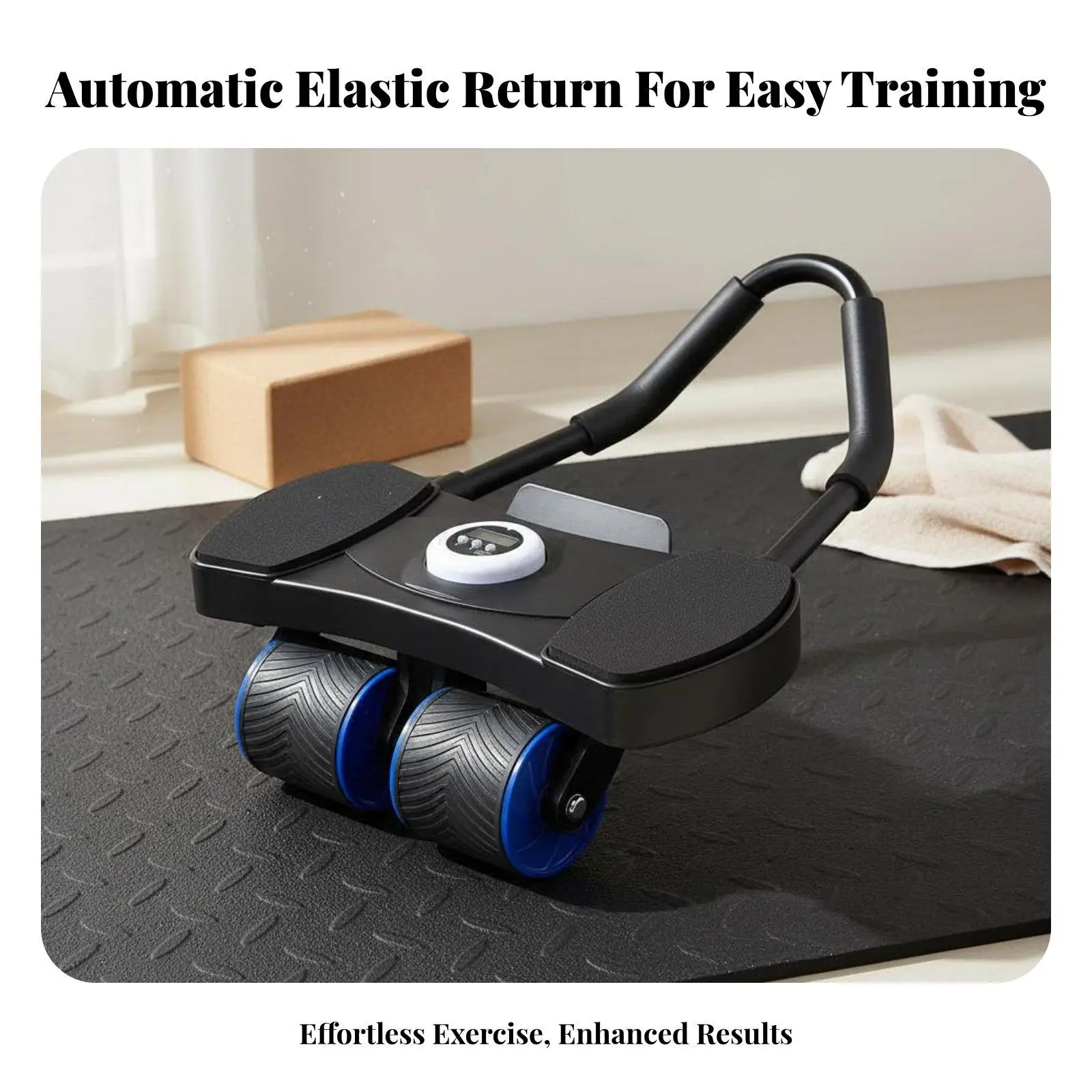 Automatic Self-returning Ab Roller Wheel Dual Wheel Design with Digital Timer for Full Body Exercise Workout Device