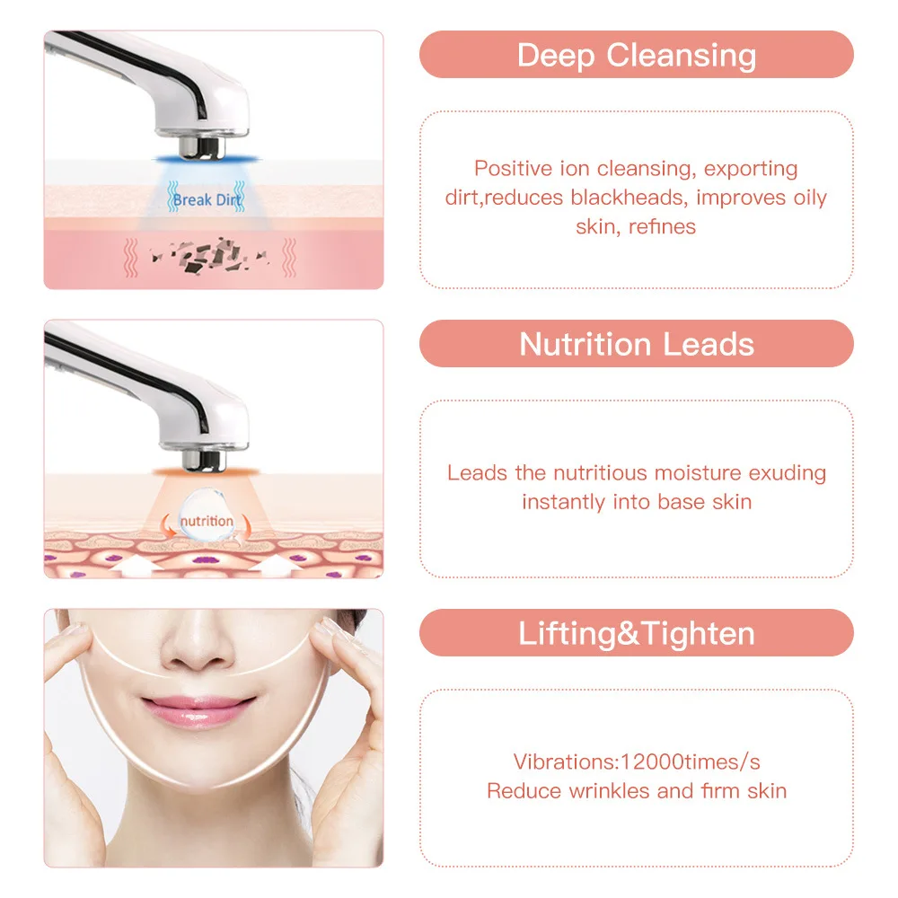 Ultrasonic Ion Facial Massager Photon Rejuvenation EMS Microcurrent Portable Vibration Skin Care Device for Home Use