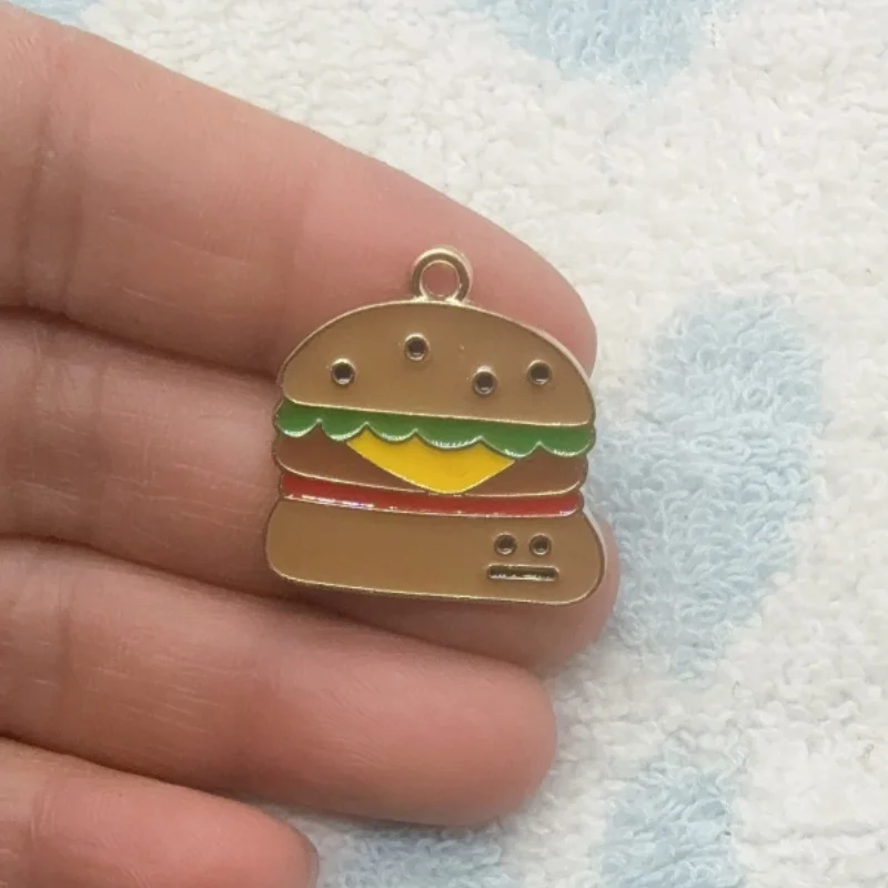 12pcs Drip Oil Alloy DIY Food Emoji Bag Accessories Burger Pizza Beer Bracelet Pendant Keychain Bag Pendant view 2