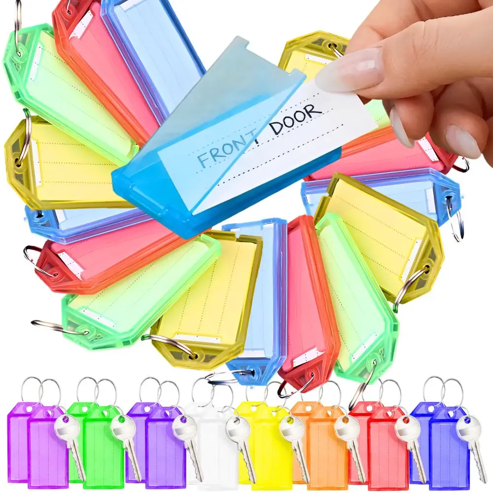 12/24/60pcs Multicolor Flip‑Open Plastic Key Identifier Tags Random Color with Rings for Keys Luggage Marking YMY
