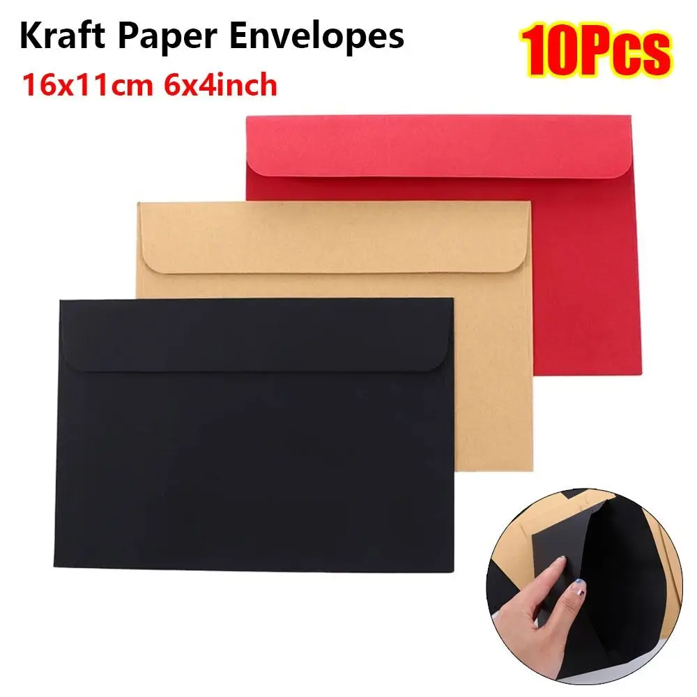 10Pcs 16x11cm Kraft Paper Envelope Black Red Kraft Paper Gift Card Envelope European Style Window Envelope Letter Envelope