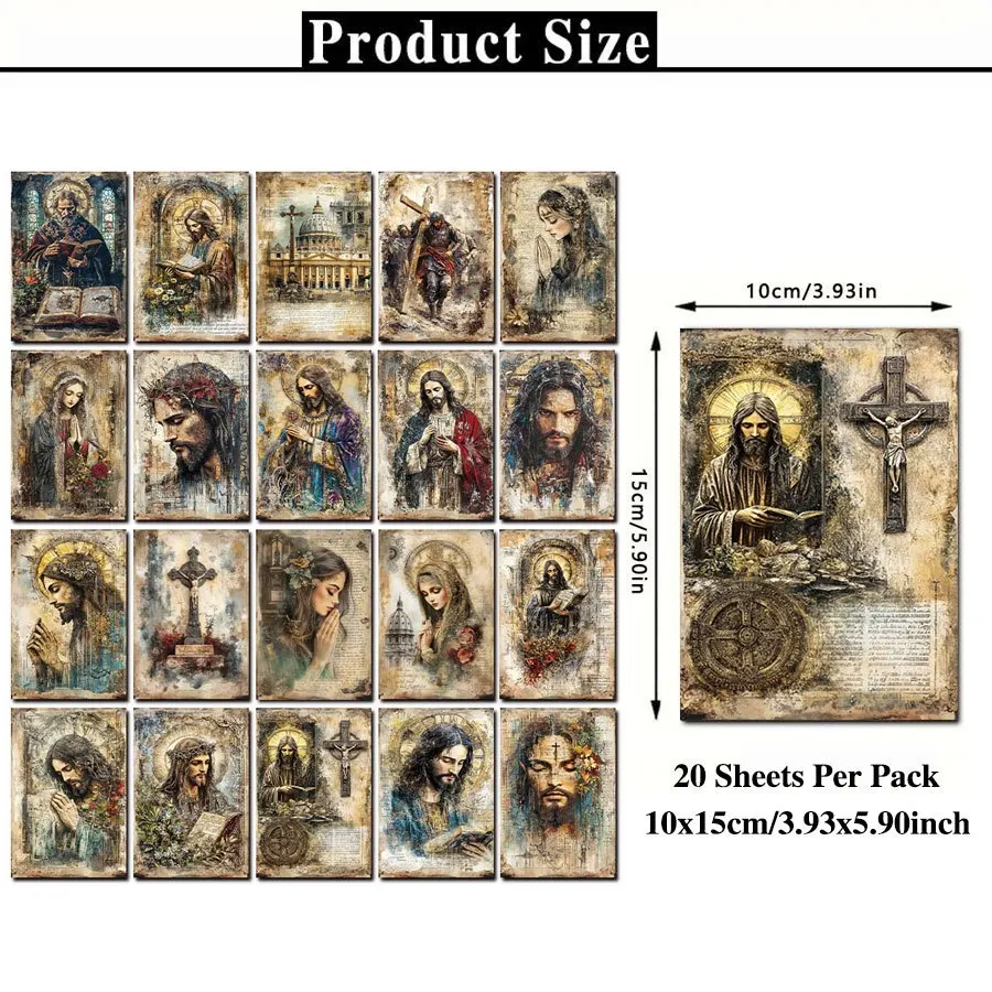 20PCS Retro Christian Postcards, Jesus Wall Cards, Christian Followers Decorative Artworks with Religious Design