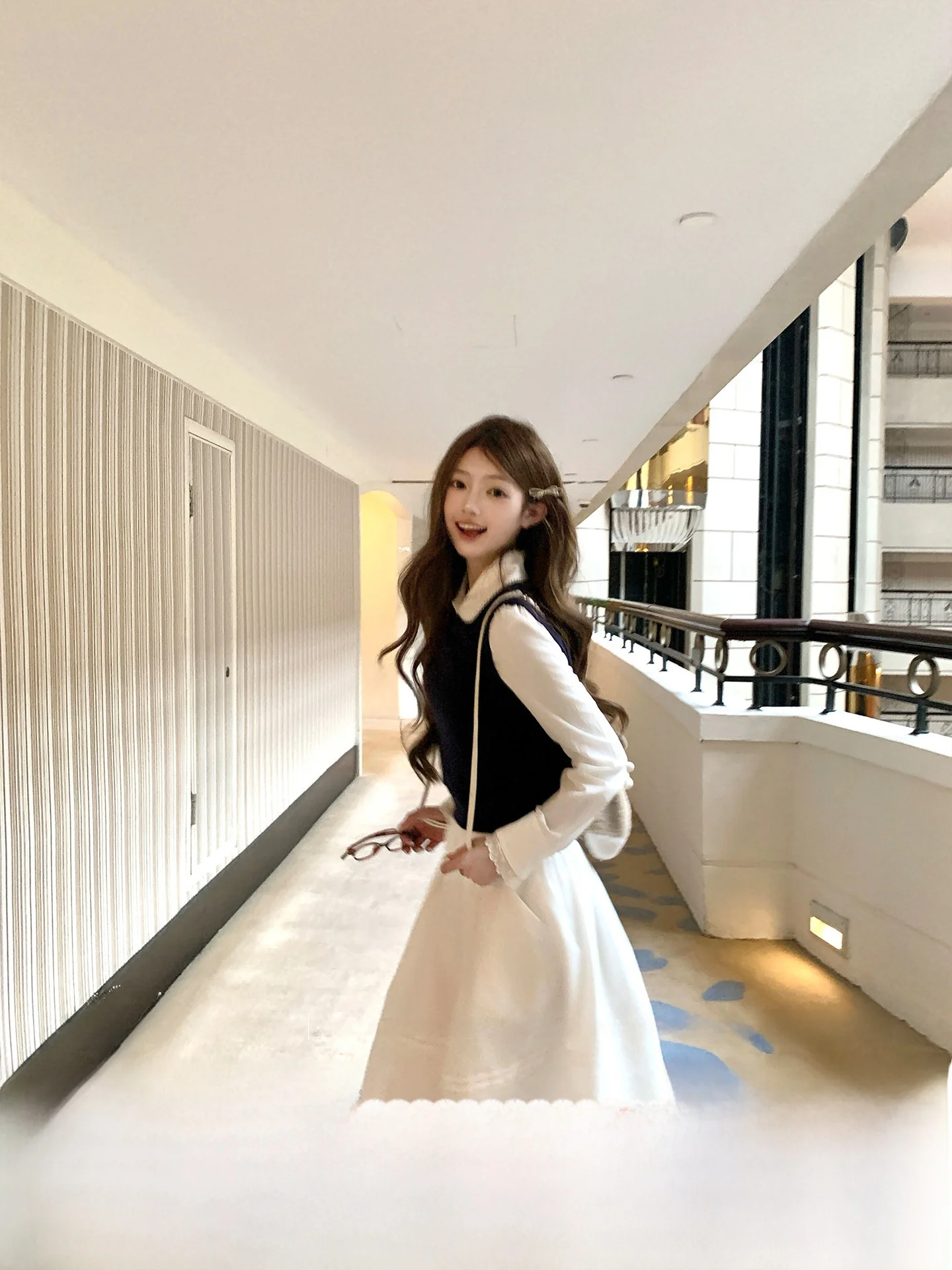 Acaine Short Knitted Mock Two-Piece Set High Waist A-Line Skirt Women's Autumn College Style Elegant Fashion Ensemble