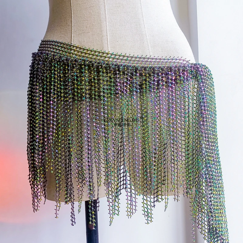 

Взрослый блестящий бриллиантовый шарф для танца живота, изысканная шаль с кисточками, поясная цепочка для выступления на сцене, танцевальная одежда для йоги