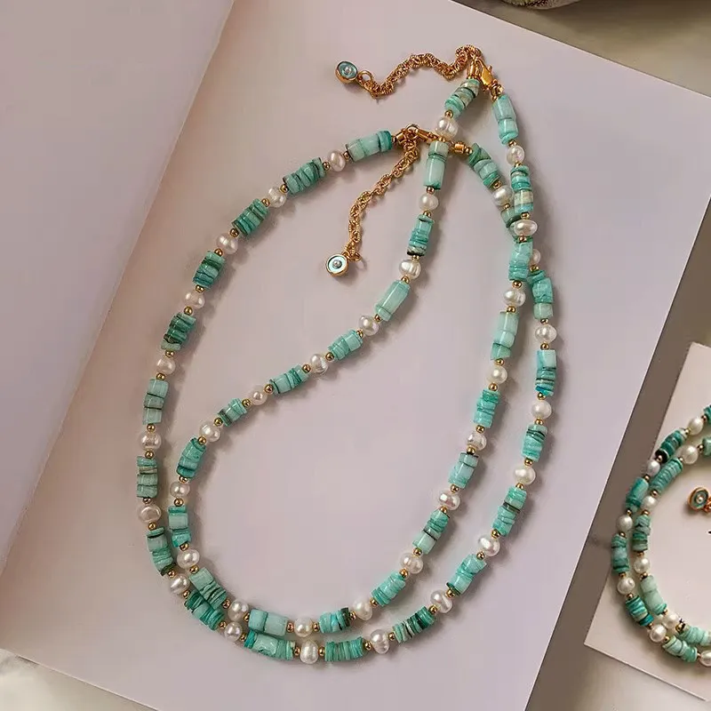 

New Arrival 100% Natural Freshwater Pearl & Green Shellfish 14k Gold Filled Ladies Beads Chain Necklace Jewelry For Women Gift
