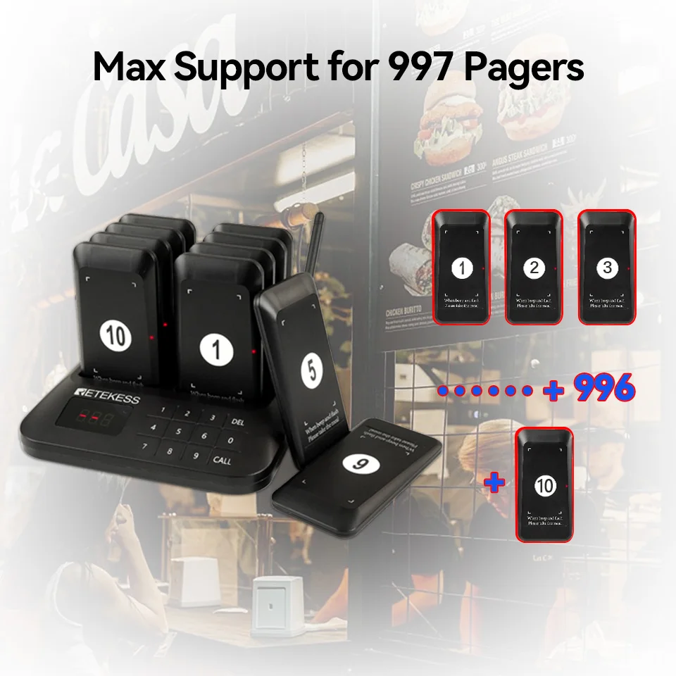 Retekess TD157S 무선 호출 시스템 호출기 레스토랑 버저 비퍼 벨 수신기 푸드 트럭 카페 바 클리닉 용 코스터