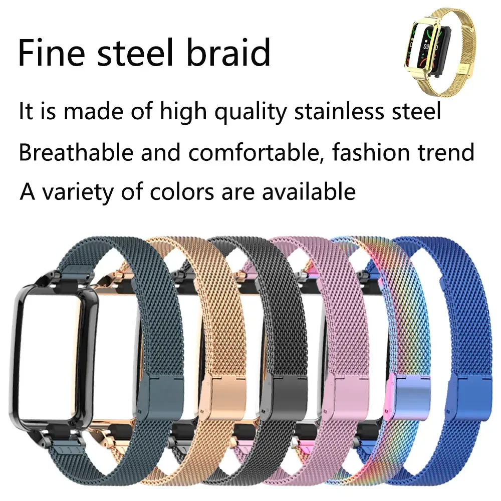 Metal strap for Oppo Band 2 stainless steel mesh belt, Metal protective frame for OPPO watch Free replacement strap accessories