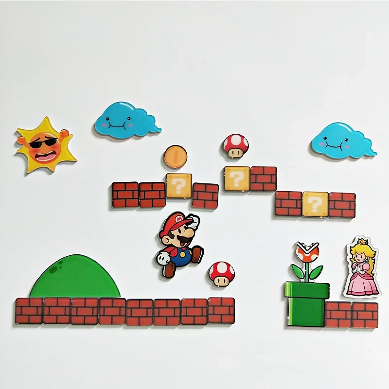 Super mario akryl pozadí kreativitu magnetický nálepky dekorace zásoby mario luigiho yoshi akce cifra děti panenek dárky