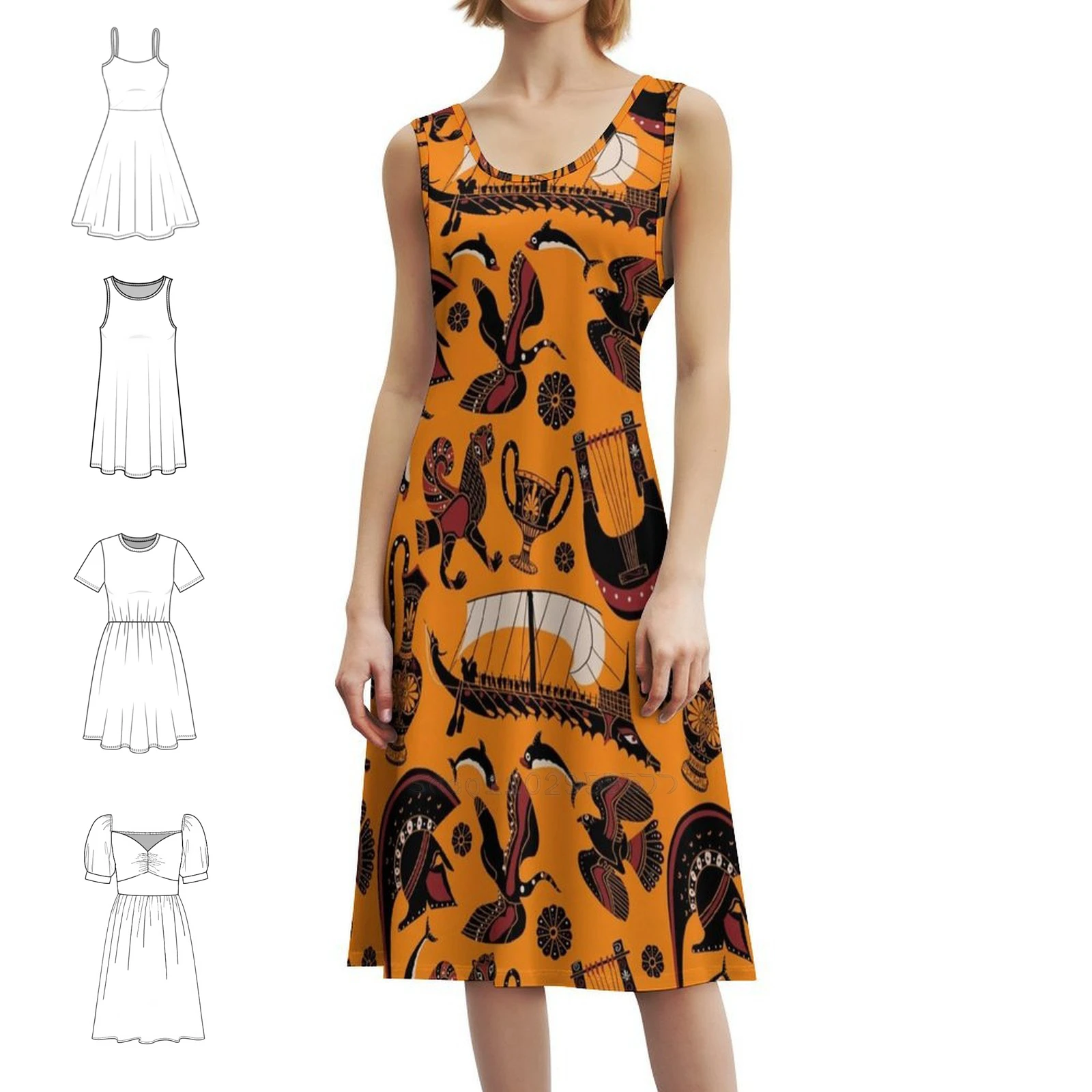 فستان حفلات أنيق للنساء على شكل فخار أسود يوناني قديم فستان على شكل حرف a مع خيارات قصيرة/طويلة/بدون أكمام #1