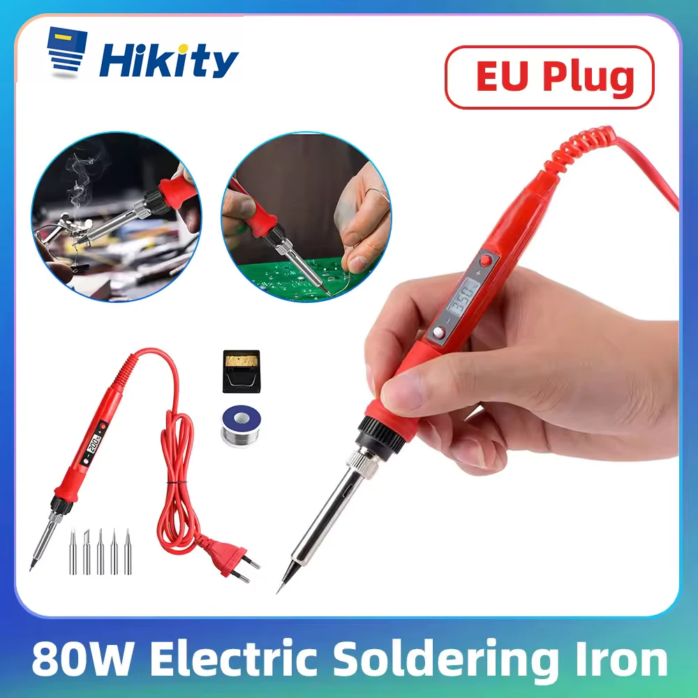 Fer à souder Hikity 80W avec écran LCD, multifonction, réglable, anti-brûlure, kit de pointes de soudage avec tête en cuivre, prise EU