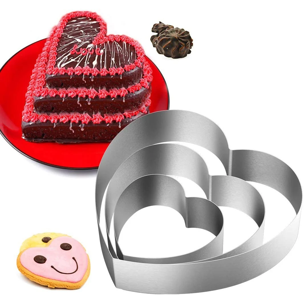

Кольца для пирогов с сердечками, многослойные формы для выпечки тортов на день рождения, кольца из нержавеющей стали, кольца для формования мусса в форме сердца, 3 шт.
