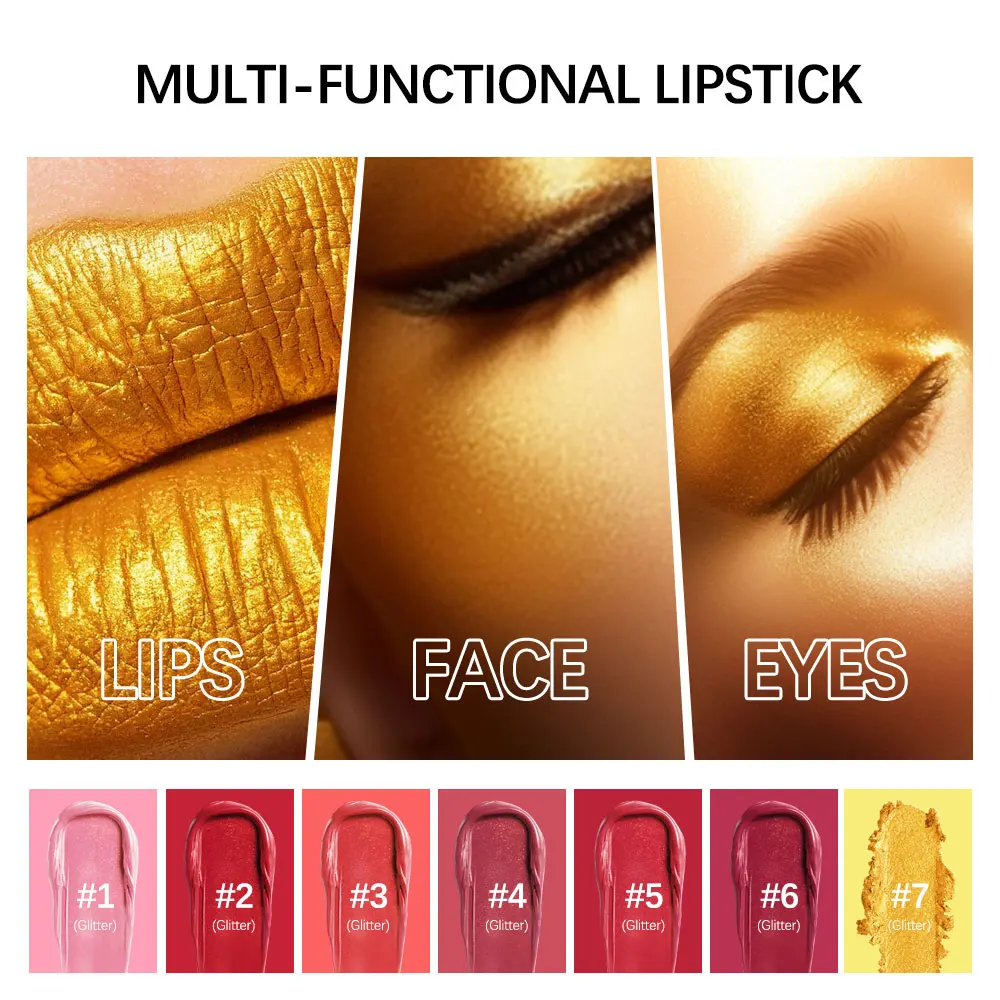 Shimmer Gold Lipstick Metallic Glitter Sexy Lipsticks Long Lasting Batom Waterproof Cosmetic Gold Brick Tube Design Gift 3.5g