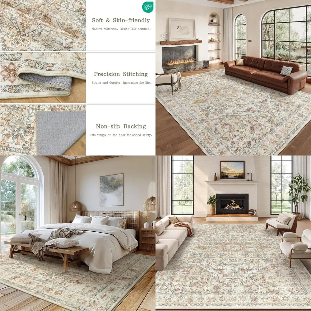 

Прочные и моющиеся коврики 8x10 — нескользящие, с низким ворсом для гостиных, винтажный декор.