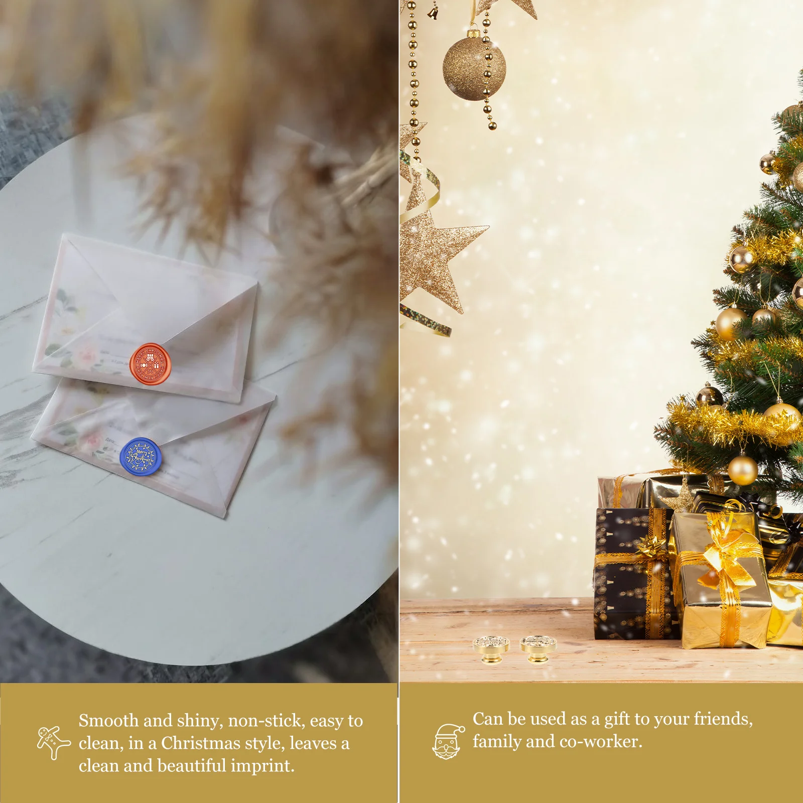 

2Pcs Fire Wax Seal Stamp Heads Christmas Style Durable Alloy Envelope Wax Seal Stamp Heads Xmas Sealing Stamps