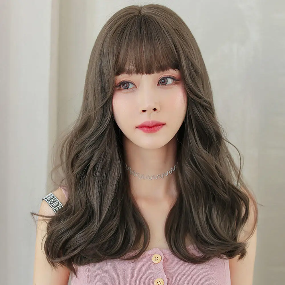 

Anxin Brown Long Curl Wigs For Women Natural Black Hair With Bangs Pelucas Perruque Synthetic Wigs