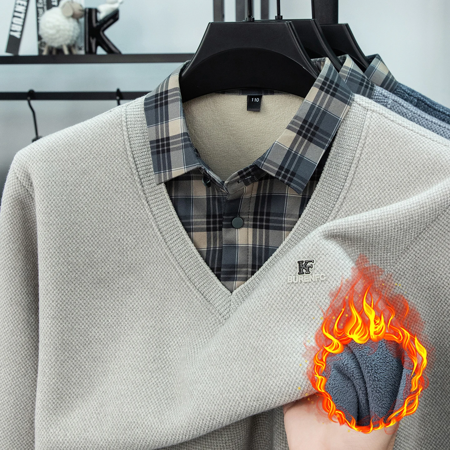 

2025 Winter New Arrival Fleece-Lined Thickened Padded Two-Piece Men's Sweater Knitwear Warm Layering Top