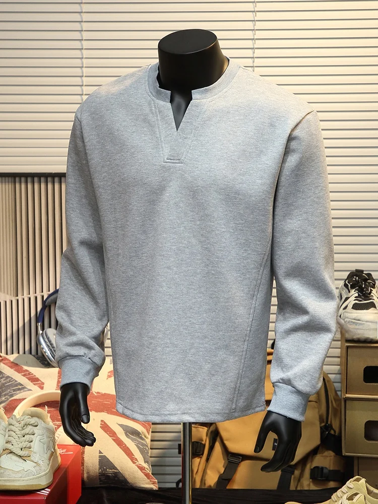 

Cleanfit Grey V-Neck Overhead Sweatshirt Men's Spring Autumn New American Style Shoulder Muscle Long Sleeve T-Shirt