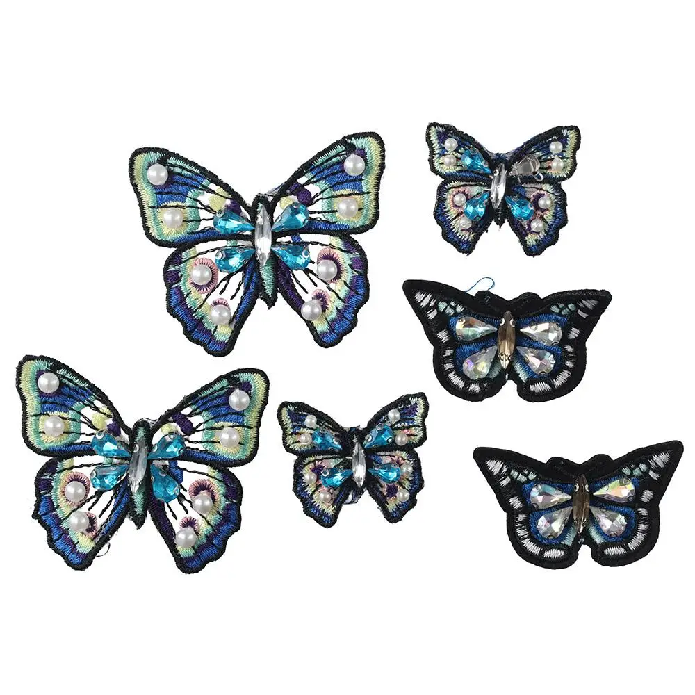 62*53mm Butterfly Rhinestone Beaded Patches 37*34mm Non-woven Badges Applique Butterfly 50*30mm Sew on Crystal Patches