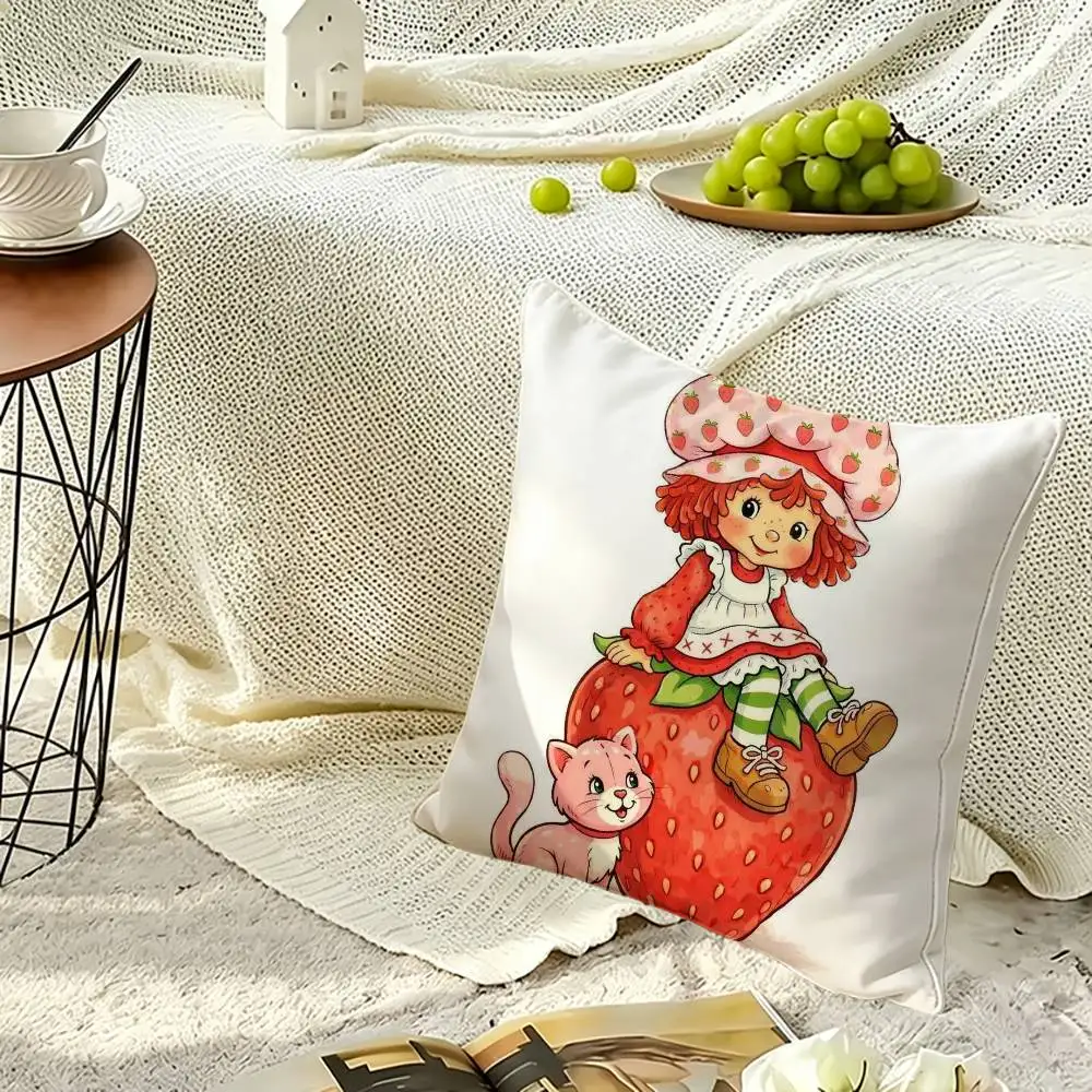 S-Strawberry Shortcake R-Retro Cartoon Soft Pillow Shell For Sofa Living Space Bedroom Headboard Backrest Square Cushion Cozy
