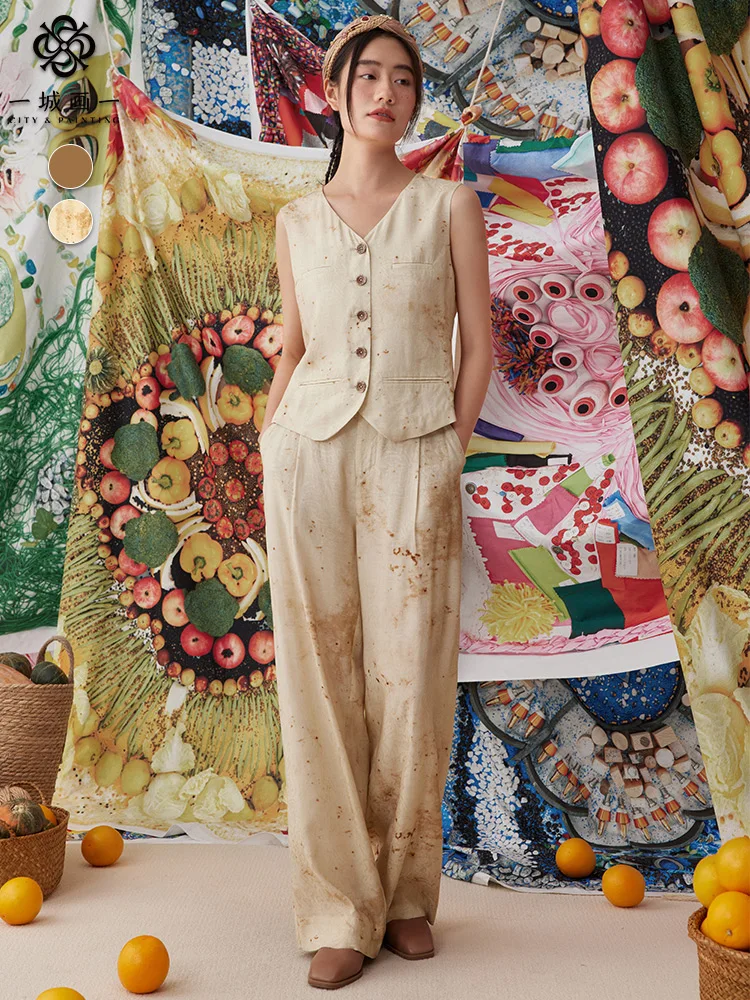 

Летний винтажный комплект из двух предметов: приталенные длинные брюки и жилет, женский модный костюм из хлопка, стандартная длина