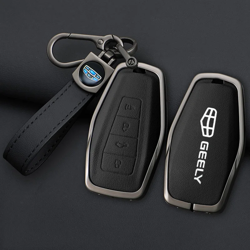 Zinc Alloy Leather Car Key Case Cove Holder Set For Geely Coolray X6 Emgrand Global Hawk GX7 Remote Accessories