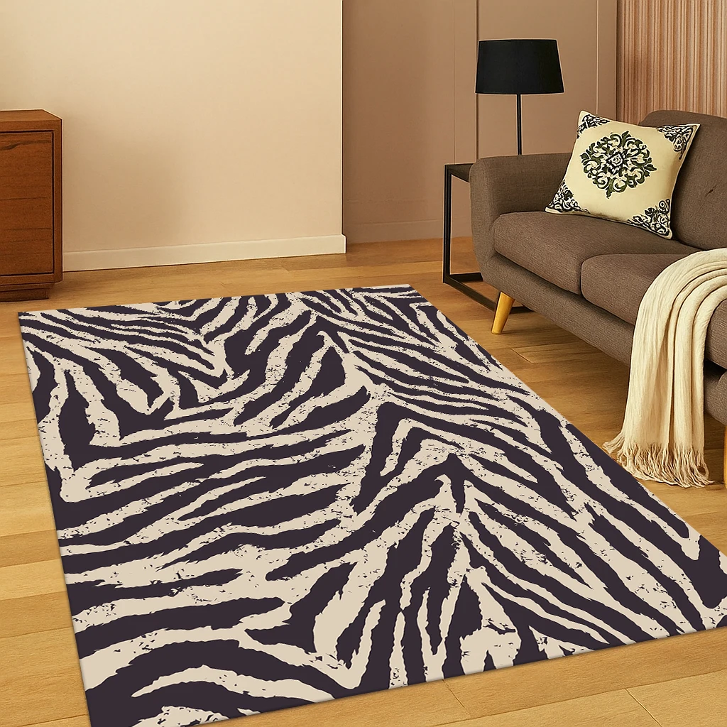 Alfombra con estampado de leopardo y rayas de cebra en 3D, alfombra a rayas de tigre para sala de juegos, dormitorio, sala de estar, sofá, decoración de felpudo, alfombra antideslizante para juegos de niños