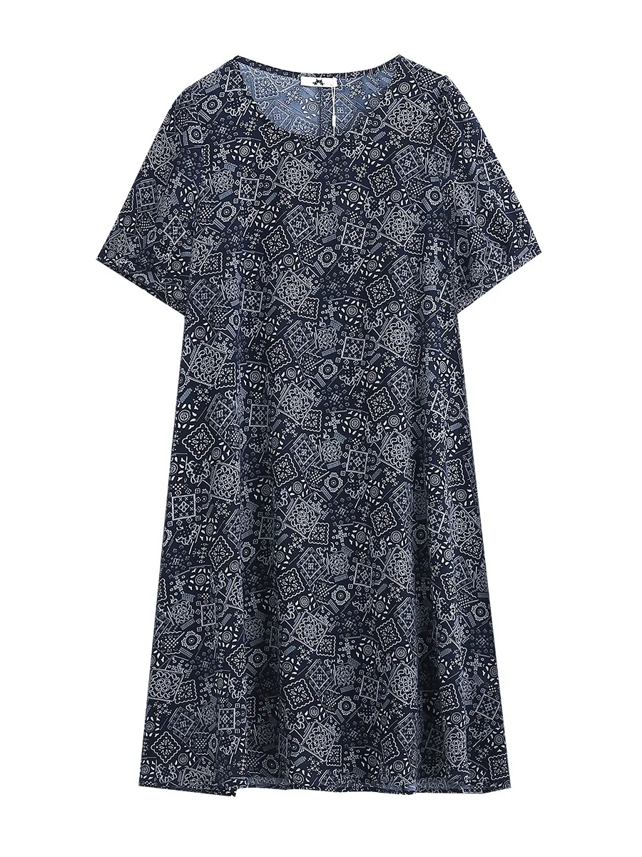 150 kg grote maten dames buste 155 zomer los trendy retro hoge taille a-lijn bloemenjurk marineblauw 5XL 6XL 7XL 8XL 9XL