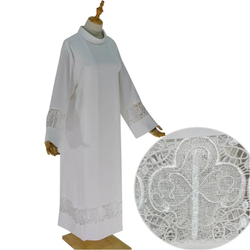 White Alb Priest Clerical Liturgical Clothing Christian Pastor Clothes Catholic Church Uniform Lace Clergy Robe Priest Uniforms