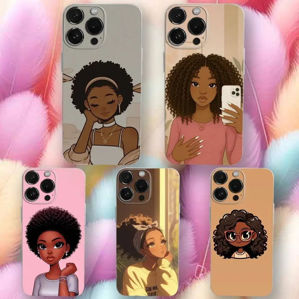 

Black Afro Girl Phone Case For iPhone 16,se4,15,14,13,12,11 Plus,Pro,Max,XR,XS,X,Plus,SE,Mini Transparent Soft Cover