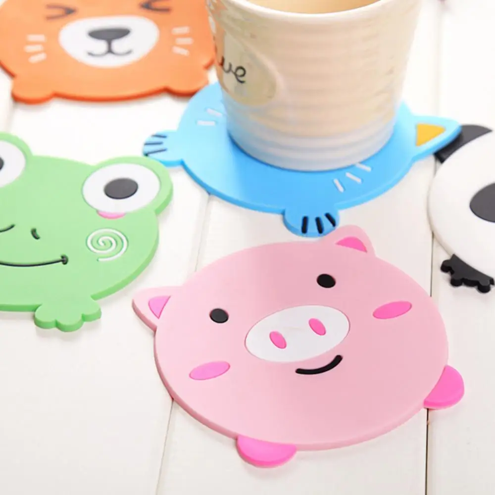 

Cup Mat Silicone Coaster Table Placemat Coaster Bar Cartoon Animal Panda Frog Cat Pig Drinking Cup Pad Kitchen Accessories