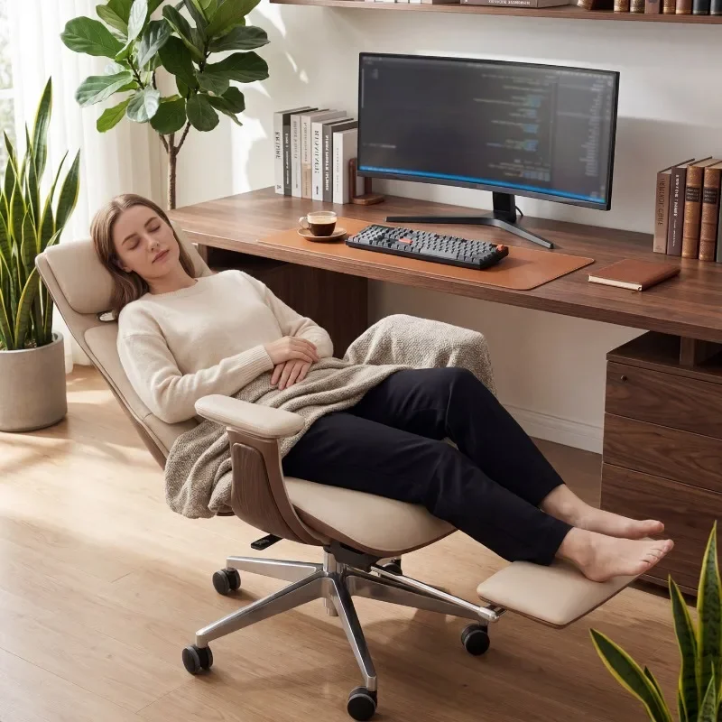 Upgrade Reclining Office Chair Beige Comfortable Lazy Luxury Computer Chair Adjustable Occasional Silla Oficina Office Furniture