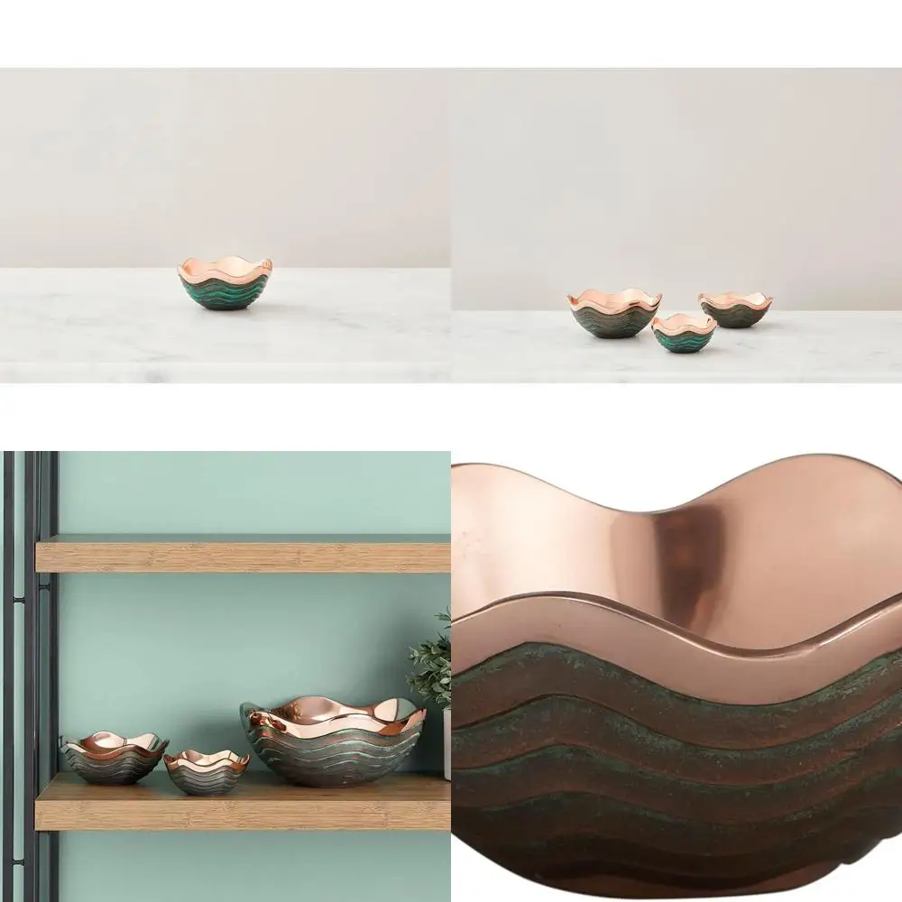

6 Copper Canyon Bowl - Verdigris & Copper Scalloped Decorative Accent, 16 oz Metal Centerpiece for Home Entertaining & Serving
