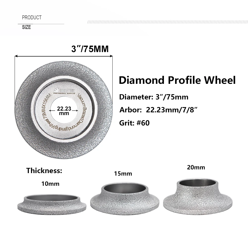 SHDIATOOL 1PC Diamond Grinding Wheel Vacuum Brazed Demi-bullnose Edge Profile Diameter 3 Inches/75mm Grinding Disc Diamond Wheel