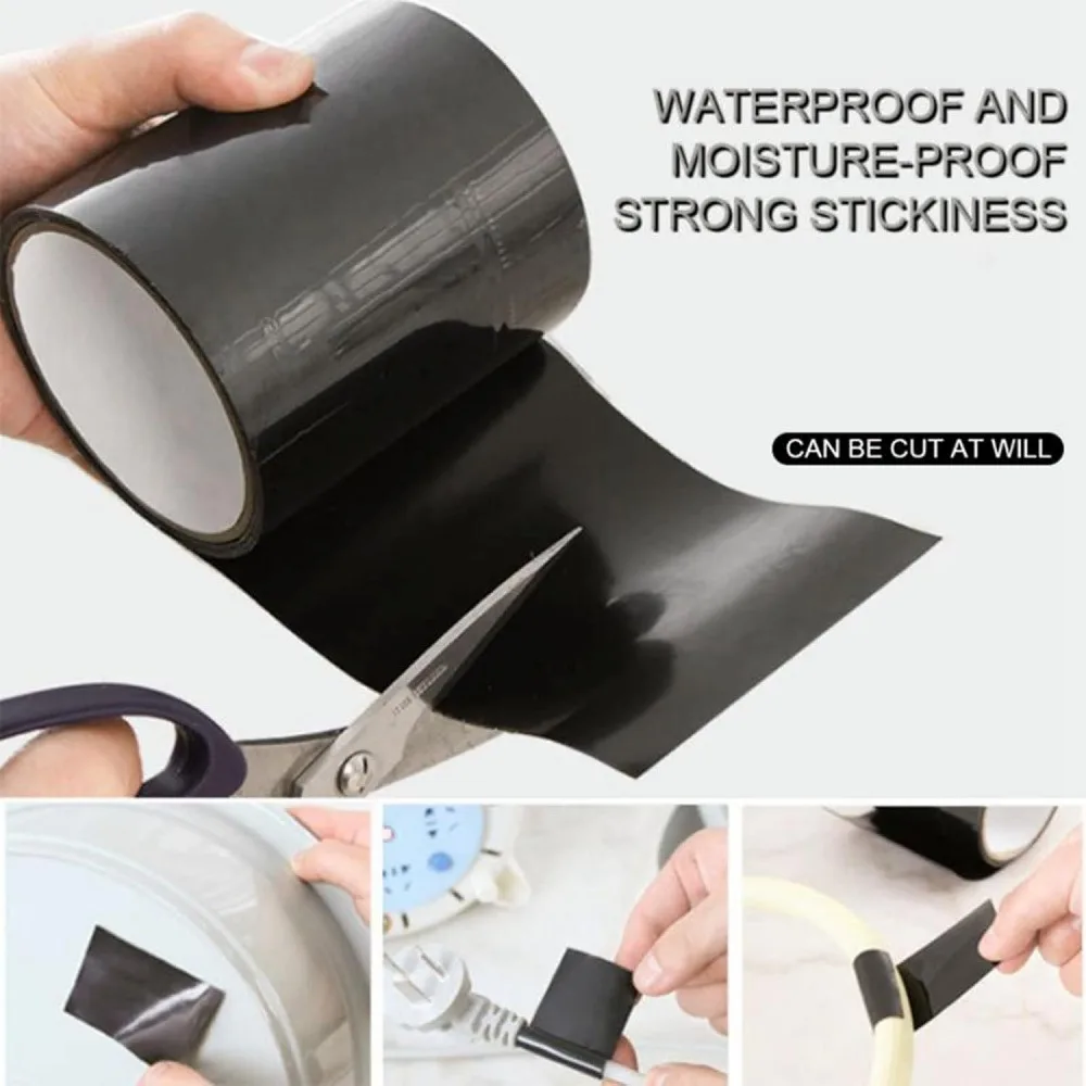 1 Roll Rubberized Waterproof Patch & Seal Tape, 4 Inch Wide X 5 Ft Long Black Heavy Duty Leak Repair Tape, Underwater Flexible Sealant Tape for Roof Gutter RV Window Pool Pipe Metal Wood PVC Repairs