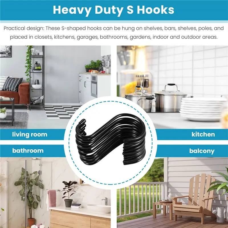 A36T-12 Pack 6 Inch Large Heavy Duty S Hooks For Hanging, Non Slip Rubber Coated S Hooks,Steel Metal Hooks For Hanging