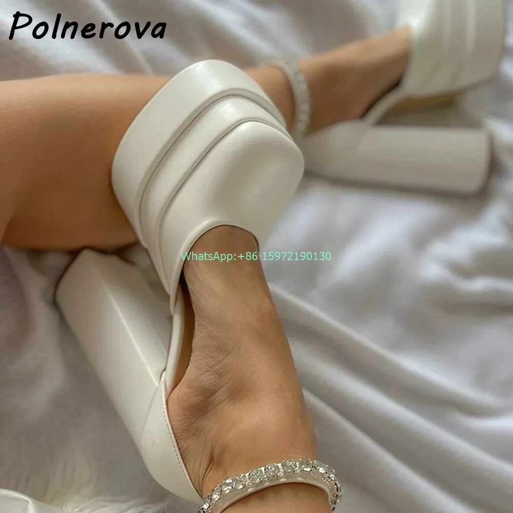 

Crystal Ankle Band Solid Pumps Chunky Heels Square Toe Buckle Strap Shoes Shallow Elegant Sexy Luxury Runway Wedding Shoes