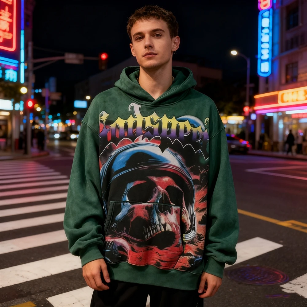 

KUCLUT 1:1 High Street Y2K Graffiti Graphics Printed Sweatshirt 100%Cotton Pullover Loose Oversize Tops Vintage Hoodie Men Woman