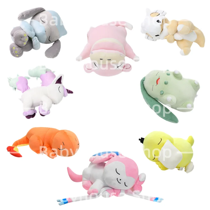 

8 Styles Sleeping Pokemon Cubone Plush Toys Chikorita Slowpoke Charmander Sylveon Lucario Galarian Ponyta Cartoon Dolls for Kids