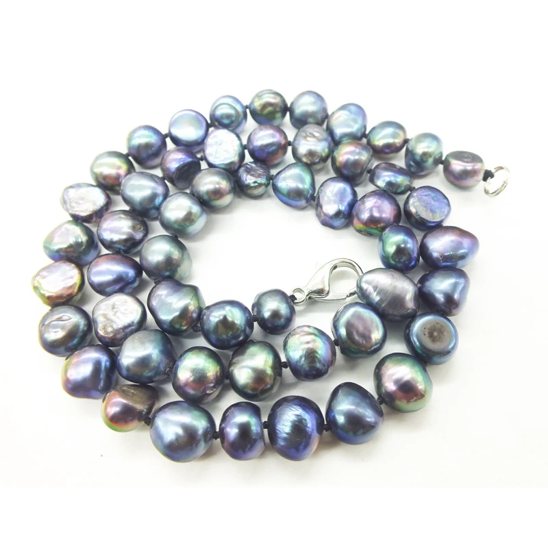 the last one! 9MM natural black Baroque sea pearl necklace, 18\