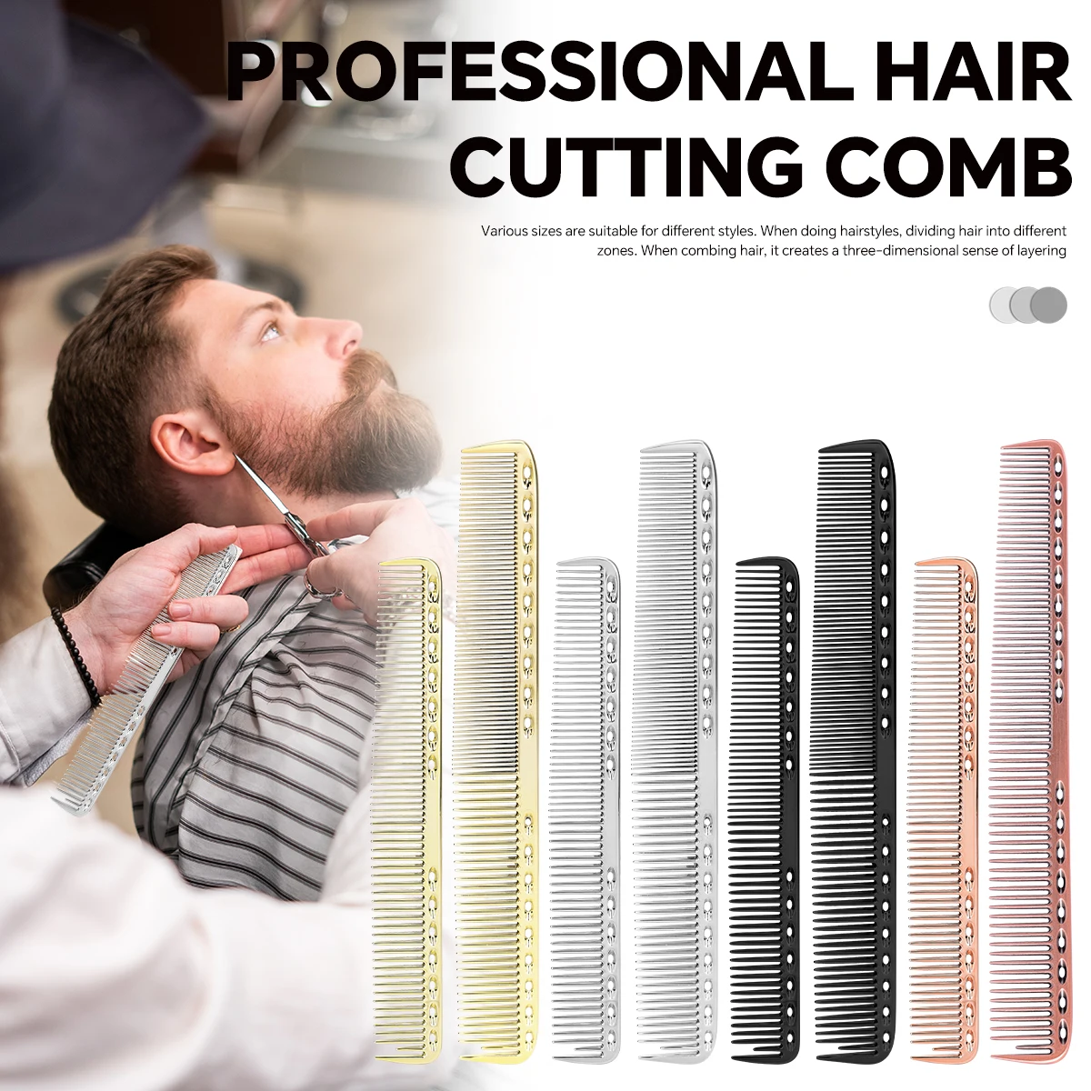 

2pcs Professional Space Aluminum Hair Comb Anti-Static Barber Styling Tool for Salon Home Hair Cutting Dyeing