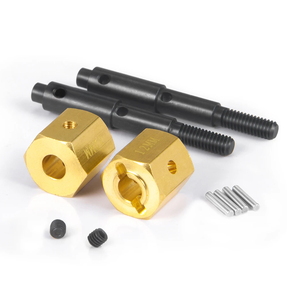 YEAHRUN 2 szt. Stalowy wałek napędowy portalu z zębatką + 12mm mosiężne koło sześciokątne przedłużone adaptery do Redcat GEN8 1/10 RC Crawler Car