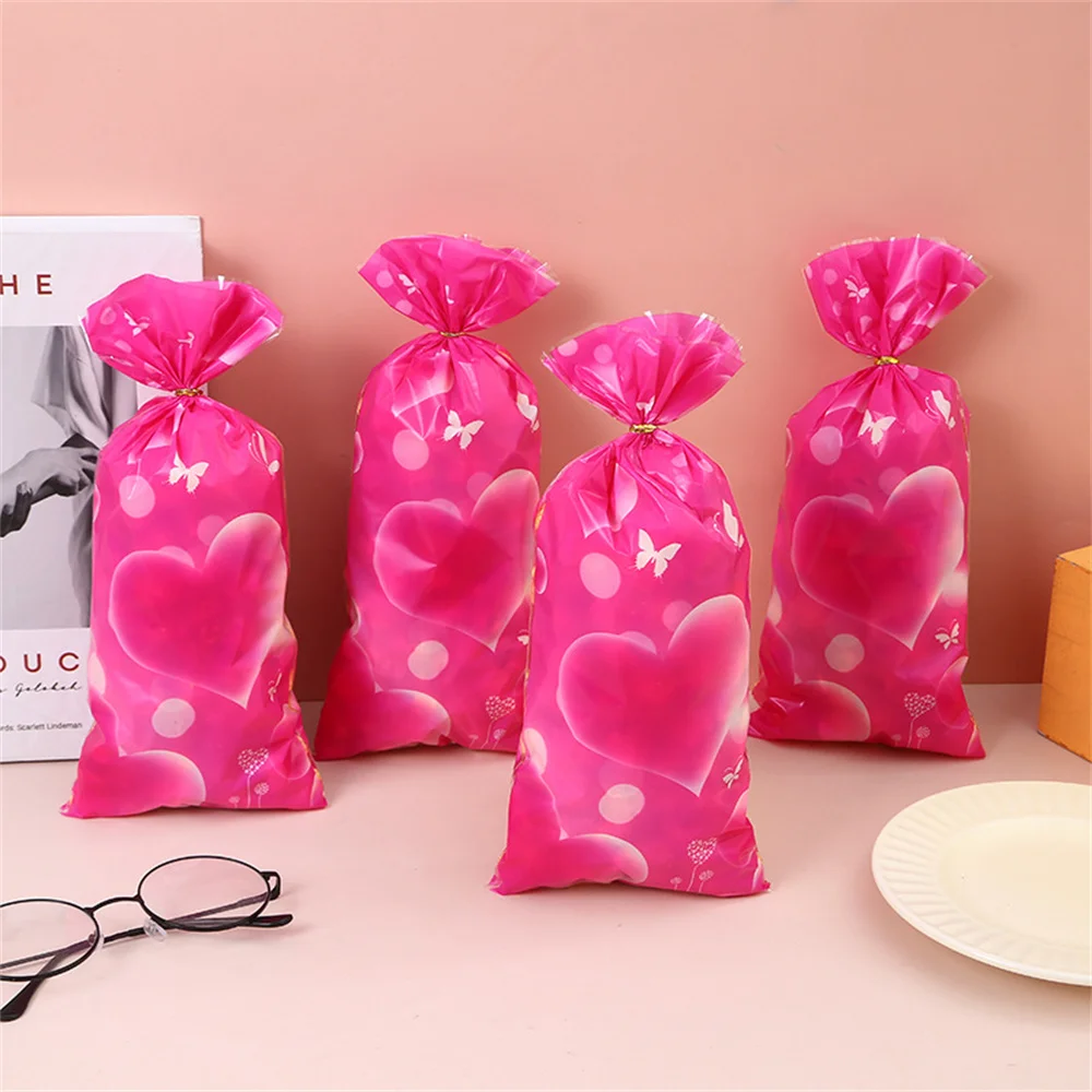 50 buah tas hadiah Hari Valentine tas kue permen plastik cetak hati cinta persediaan pernikahan bingkisan dekorasi pesta