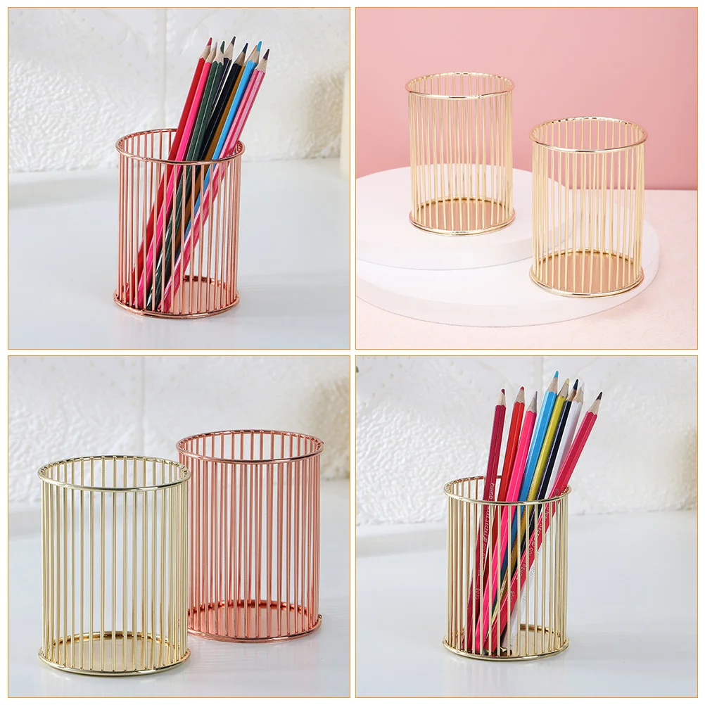 2 個鉄ペンホルダーブラシオーガナイザー丸型収納容器化粧ブラシペン箸デスクトップホームオフィス用