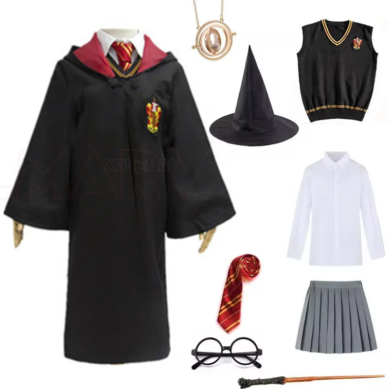 Women Magic College Uniform For Kids Adult Hufflepuff Slytherin Style Robe Cloak Sweater Heromions Cosplay Halloween Costume