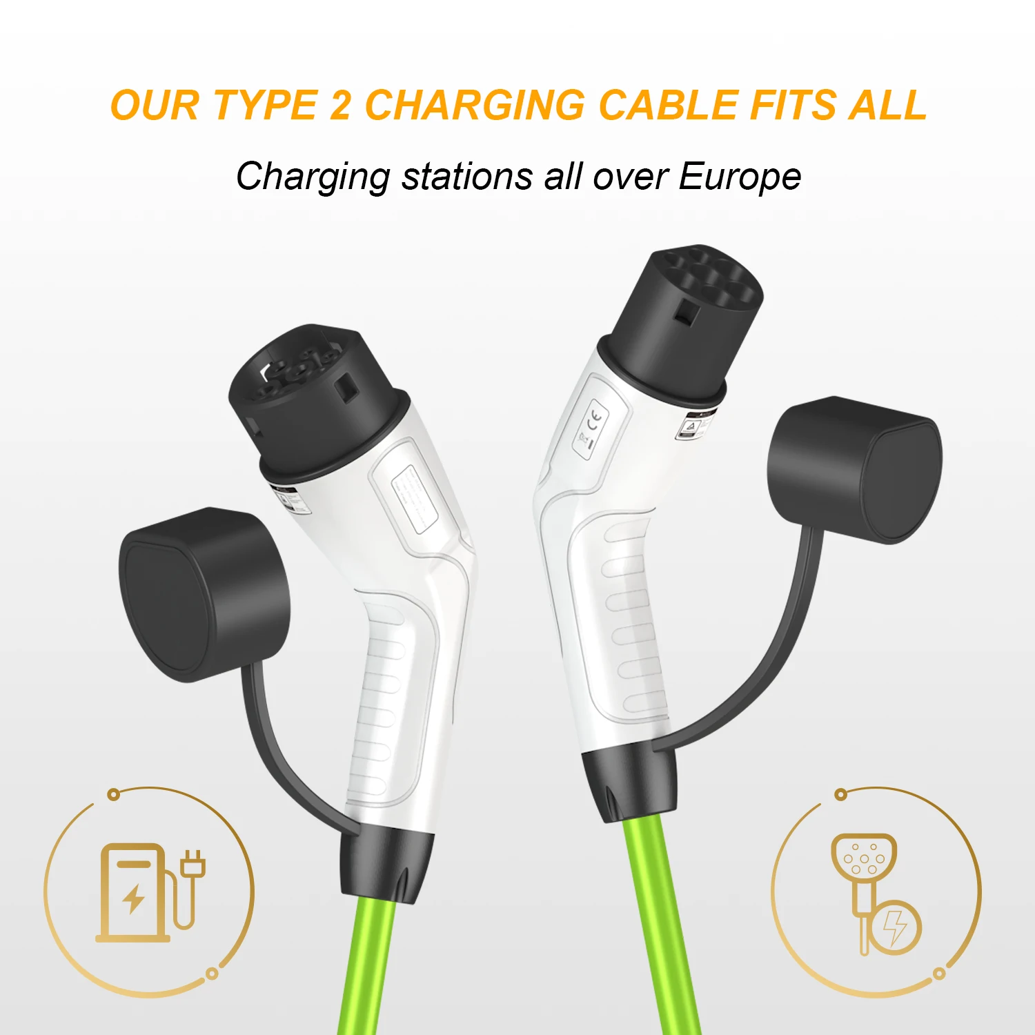 5 Meter Type 2 Charging Cable Green EV Charger Extension Cable for Most Models